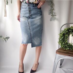 EVIDNT midi jean denim skirt light wash NWOT 1059